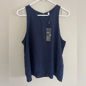Lilysilk 100% silk New With Tags XL Navy Blue round neck sleeveless tank top